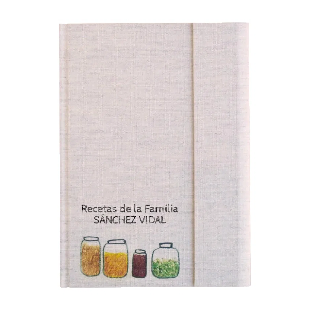 Sphinge Recetario en blanco personalizado con tu nombre 15x21 | Libro de cocina para escribir 90 recetas con índice | Castellano català português | Tapa dura de tela A5 | SIN cuchara