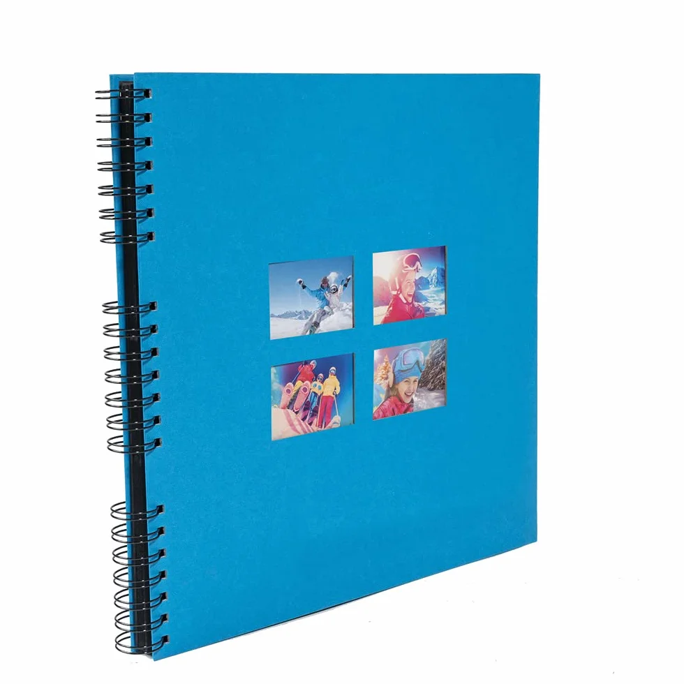 Exacompta - 15115E - Álbum de fotos en espiral MILANO - 360 fotos - 60 páginas negras - tamaño 32 x 32 cm - cubierta de papel azul efecto textil - ventana de personalización - certificado FSC®