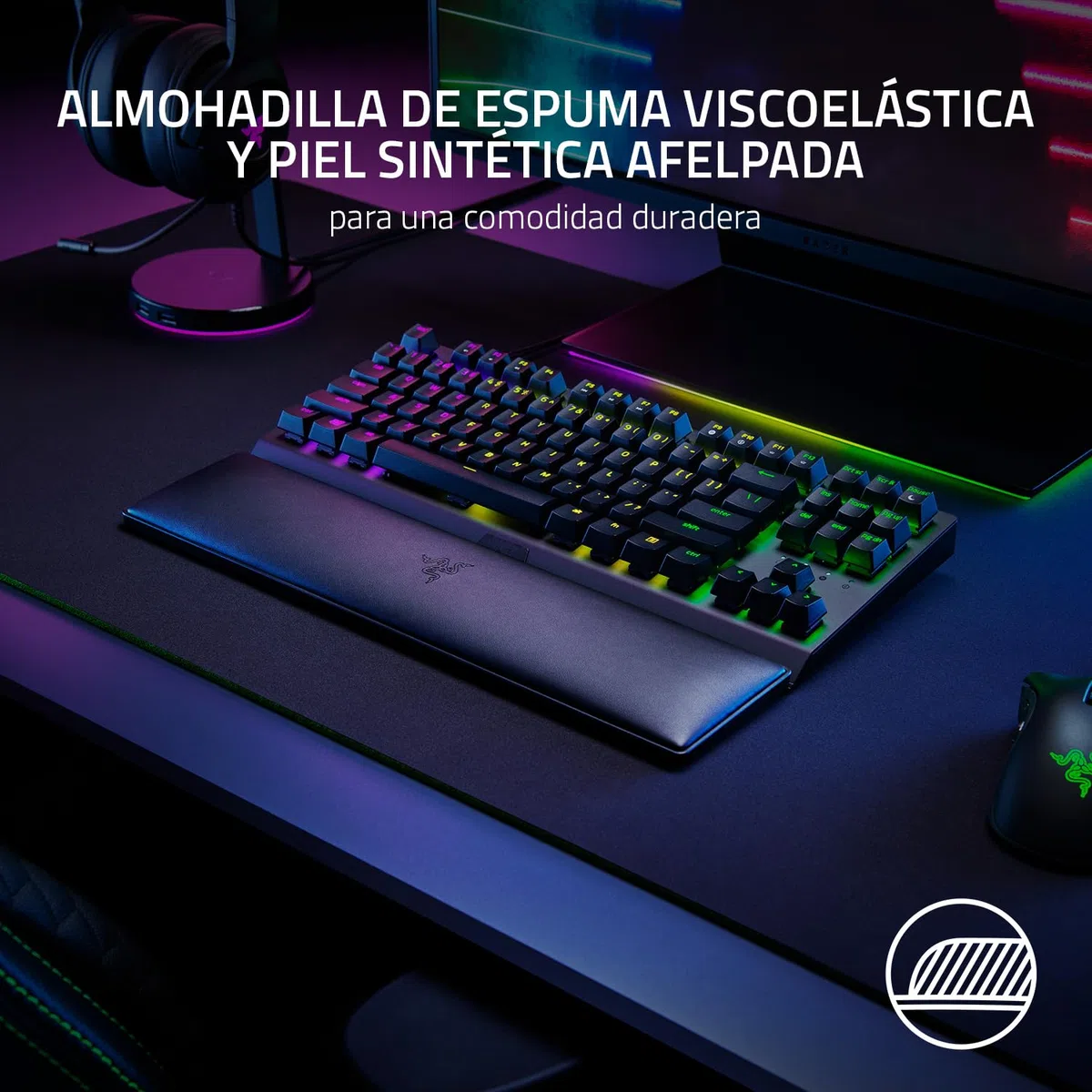 Razer Reposamuñecas ergonómico (Tenkeyless) - Para teclados tenkeyless con un cojín de espuma de cuero artificial con memoria (pies de goma antideslizantes, diseño ergonómico) Negro