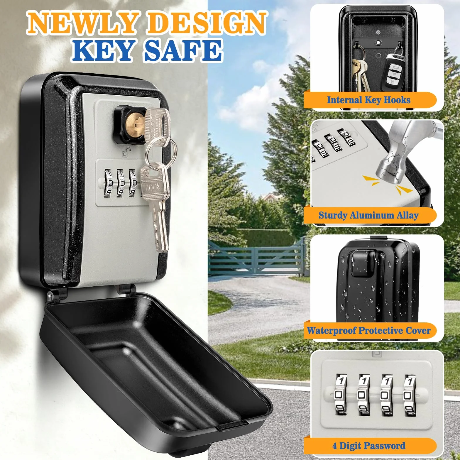 TEUEN Caja de Seguridad para Llaves, Gran Capacidad con Combinación para Exterior