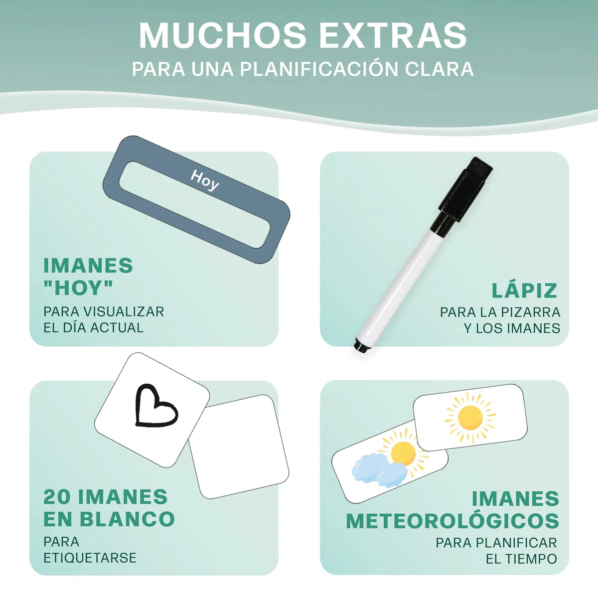 Planificador semanal para niños - Pizarra magnética Montessori con un bonito diseño que incluye 196 imanes y un bolígrafo - Juegos educativos a partir de 3 años - Calendario infantil