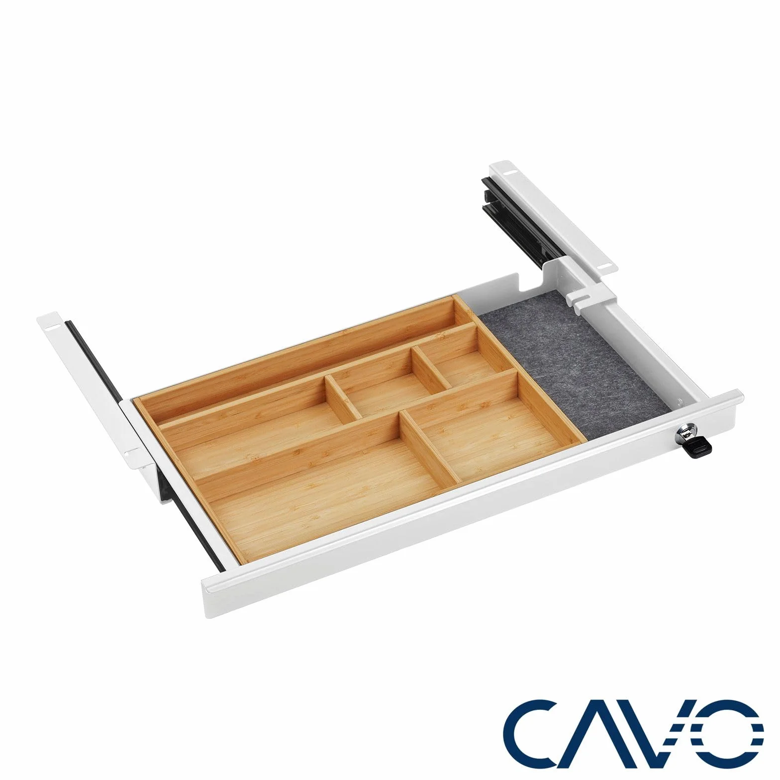 Cajón portadocumentos con cerradura 500 x 265 x 45 mm blanco inserto de bambú