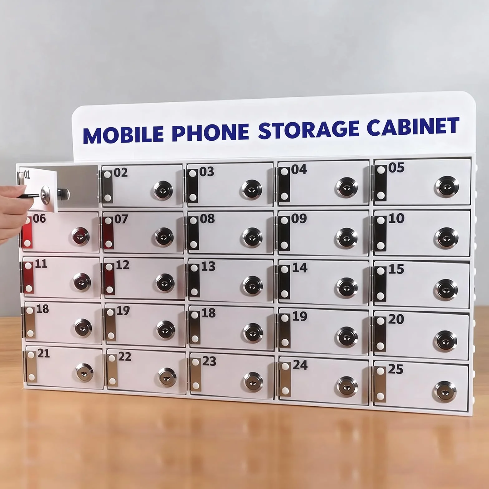 Taquilla para Guardar Móviles, 12 Compartimentos Acrílico Caja Almacenamiento Personal, Caja Móviles con Cerradura Llave, Armario de Pared con Ranura Tarjetas, para Aulas y la Fábrica