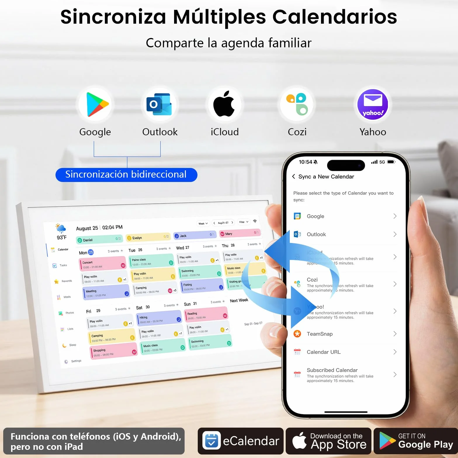 NEWYES Calendario Digital Pared 15,6" - Planificador Semanal Mensual 2026, WiFi Sync Pantalla Táctil Inteligente, para Gestionar TDAH Niños, Comidas, Agendas y Tareas de Aprendizaje