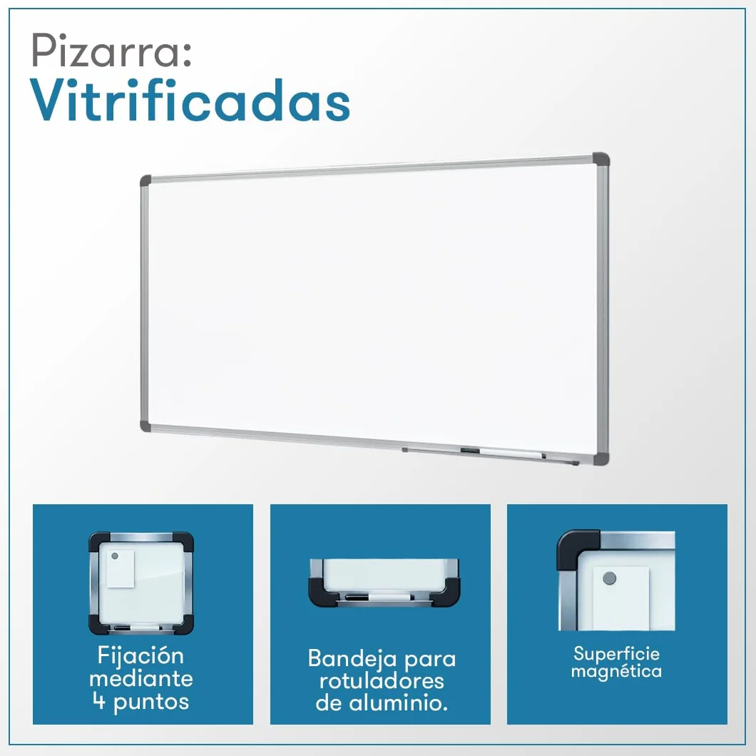 Pizarra Blanca Magnética 200 x 120 cm Marco de Aluminio Borrado en Seco