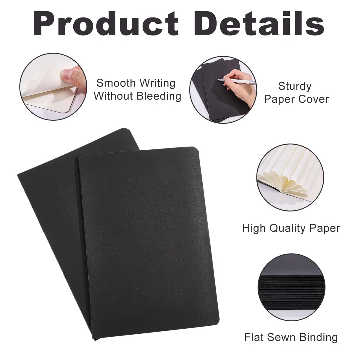 GLOBLELAND 30 cuadernos A5 negros, 50 hojas, 100 páginas, 20 x 12,7 cm, tamaño pequeño, bloc de notas pequeño, sin forro, papel grueso liso para suministros de oficina, dibujo, diario de escritura