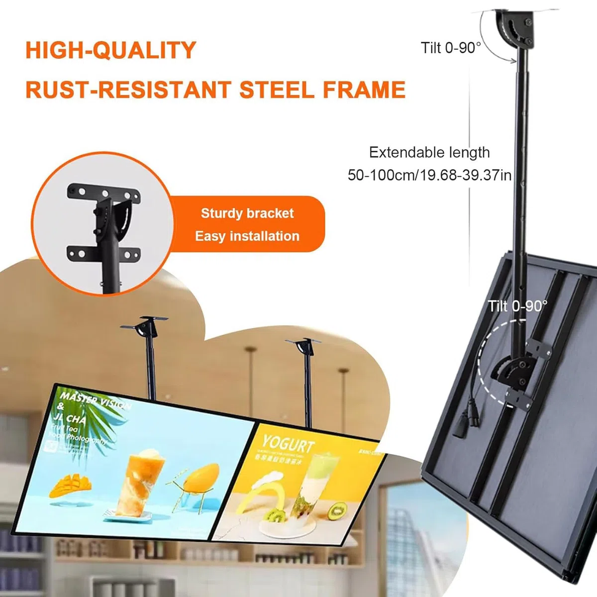Pantalla de póster iluminada, caja de luz LED ultrafina, tablero de menú montado en la pared para restaurante, cafetería y tiendas, cartelera retroiluminada con varilla telescópica, fácil de usar