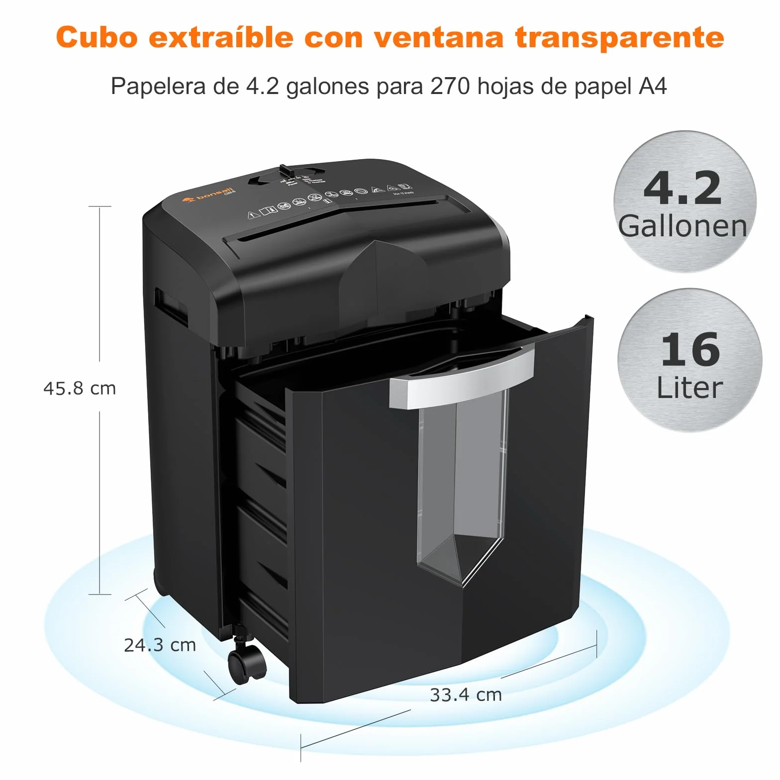 Bonsaii Trituradora de Papel/CD/Tarjeta de crédito para Oficina en casa, trituradora de microcorte, 12 Hojas, trituradora Funciona Durante 60 Minutos, con 4 Ruedas y Papelera de 16 litros (C266-B)