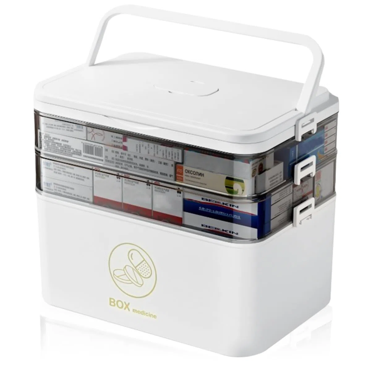 3 estantes para almacenar medicamento | 30 x 24 x 16 cm Caja de almacenamiento Asa portátil, transportable con cierre seguro Organizador multifuncional