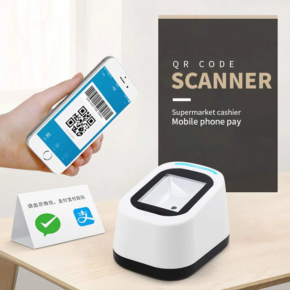 Docooler Escáner de código de Barras con Cable Escaneo versátil USB Escaneo de Manos Libres Código QR 1D y Lector de código 2D para supermercados/Tiendas