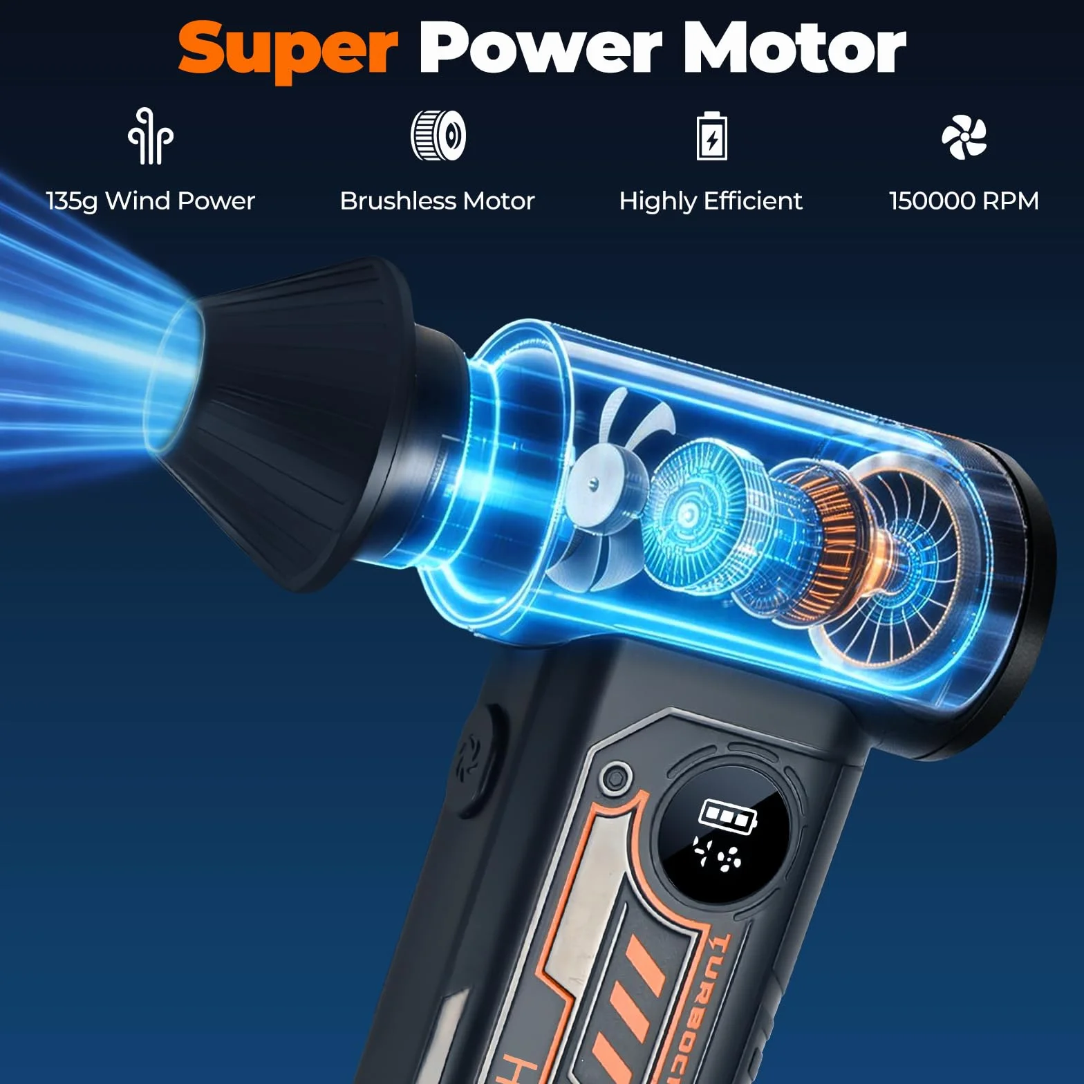 HANSILK Soplador de Aire Comprimido Eléctrico - 150000 RPM 4 Velocidades Ajustables con Pantalla LED, Batería Recargable Inalámbrico, Limpiador de Polvo para PC Laptop Teclado Coche Hogar Exterior