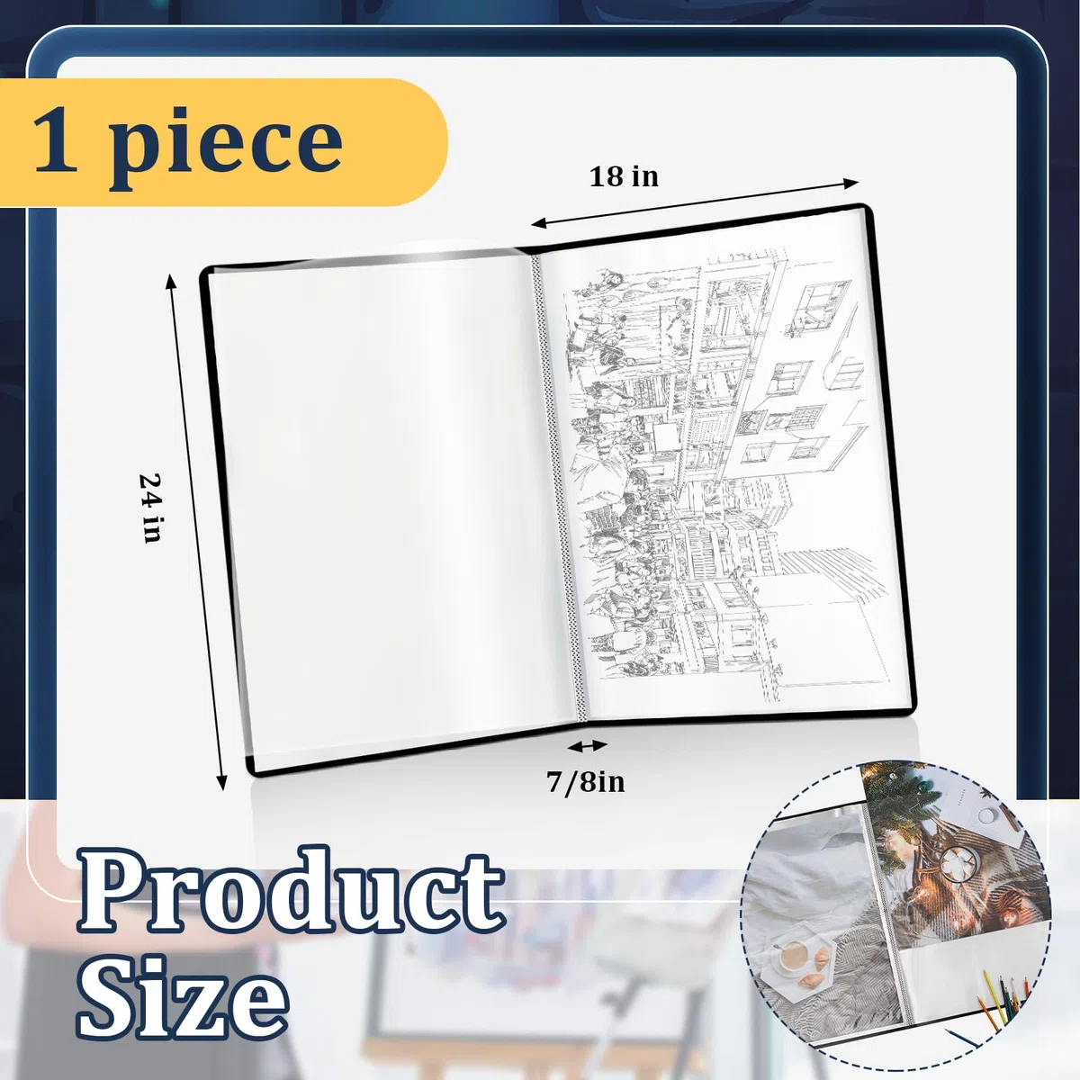 Carpeta A2 resistente con fundas de plástico de 17 x 24 pulgadas, carpeta de cartera con 30 protectores de hojas transparentes, carpeta de arte para obras de arte, protector de póster para