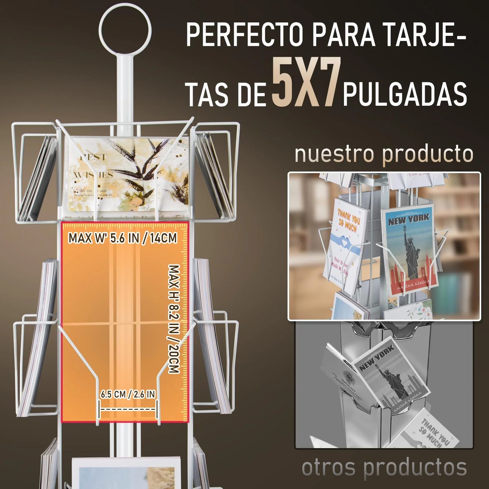 ANBOXIT Soporte giratorio para tarjetas de felicitación, metal blanco 12 bolsillos