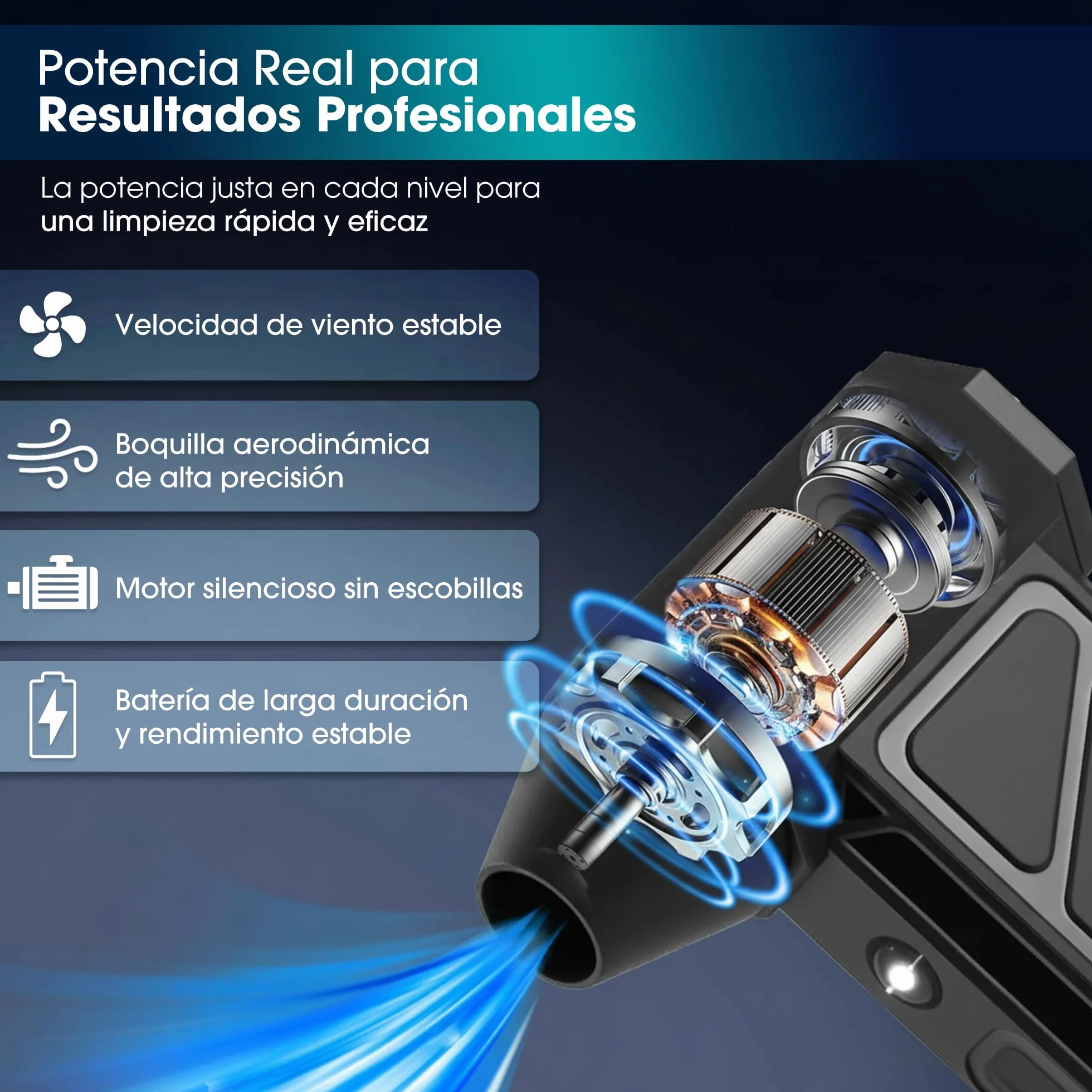 Soplador de Aire Eléctrico 2 en 1, 130000 RPM, 4000 mAh, con Luz LED para Limpieza de PC y Coche