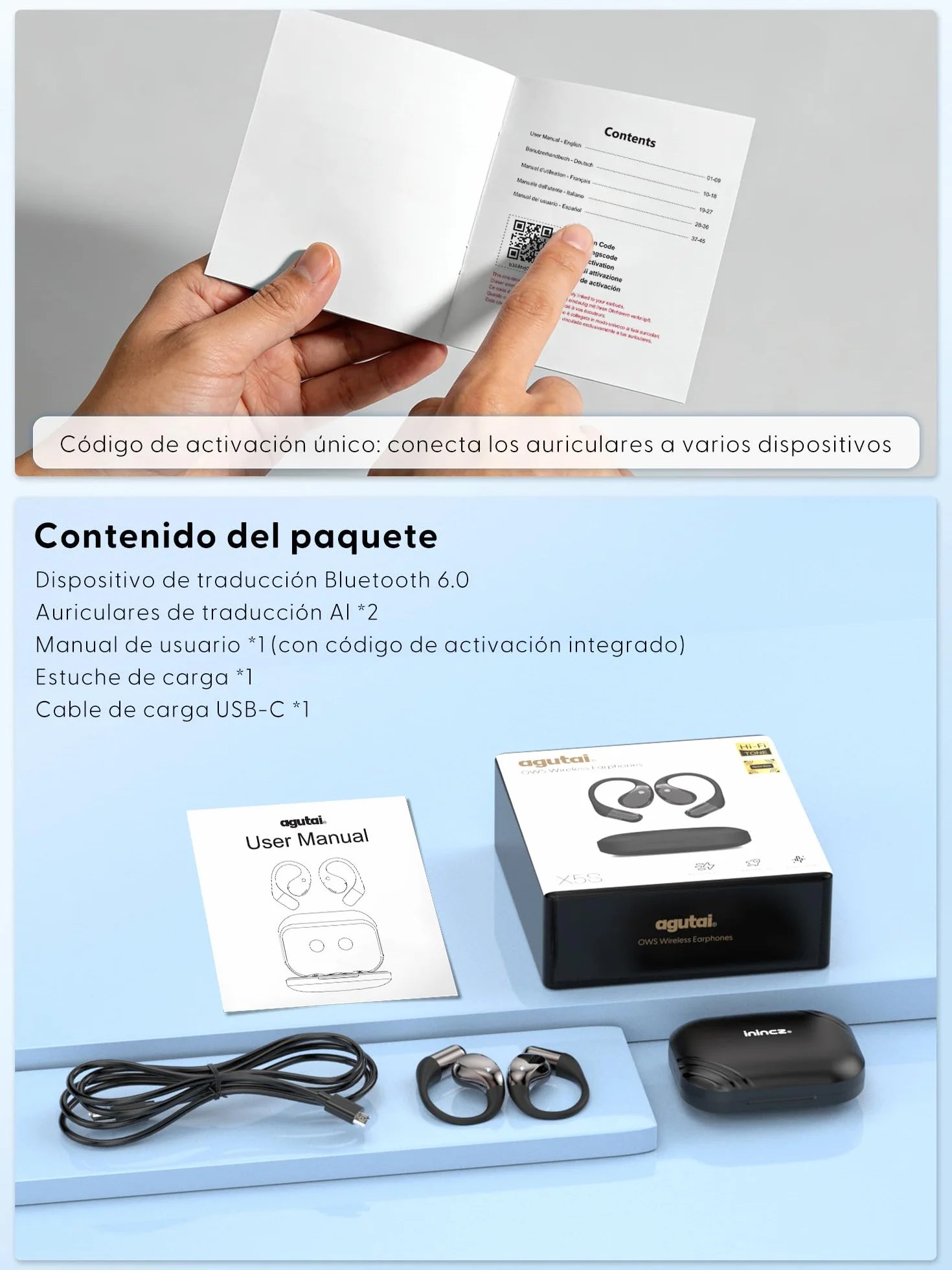 AI Auriculares Traductor en Tiempo Real: 164 Idiomas Traductor Instantáneo 3 en 1 - Bluetooth 6.0 Audífonos Traductores 40h Batería - 6 Modos de TraduccióN para Viajes Negocios Aprendizaje Reuniones