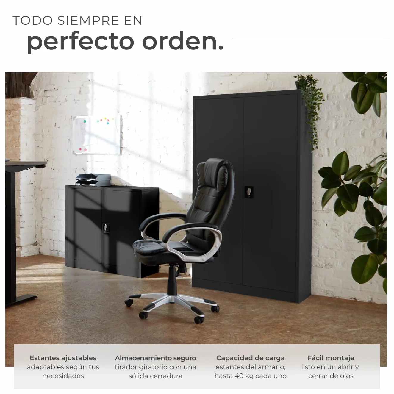 Armario Archivador con Cierre de Seguridad 4 Alturas Cajones Ajustables Mueble Oficina Acero 140x40x90cm Negro