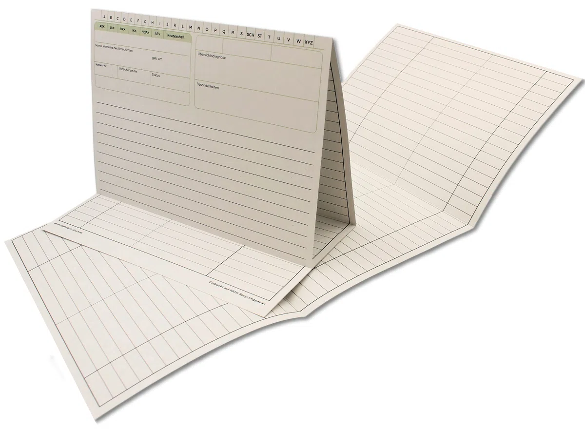 100 bolsas sostenibles para registros de pacientes, para médicos, prácticas, fisioterapia, DIN A5+, 190 g/m², reciclaje, color: blanco, en una práctica caja