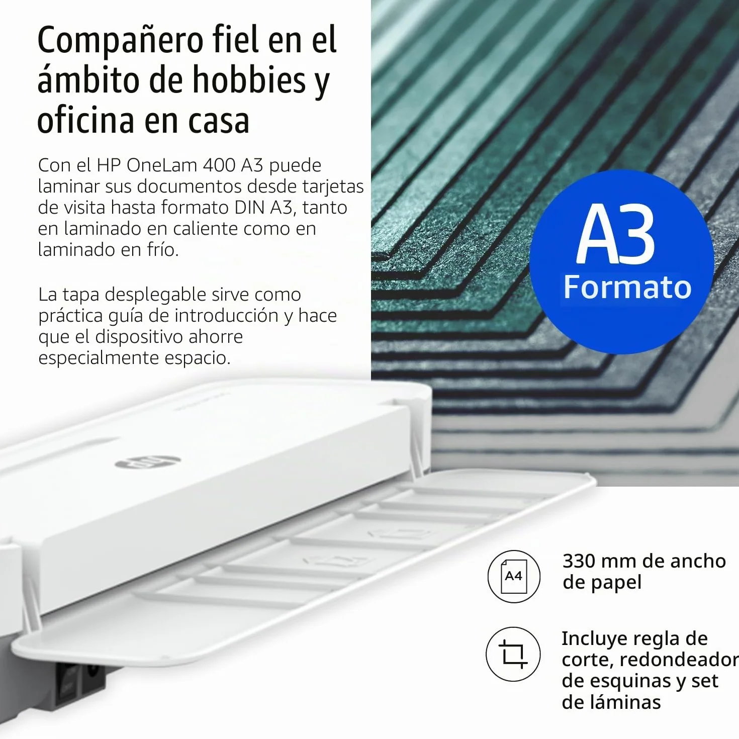 HP OneLam 3161 - Laminadora A3, 75/80-125 micrones, incluye línea de corte, redondeador de esquinas y láminas de laminación
