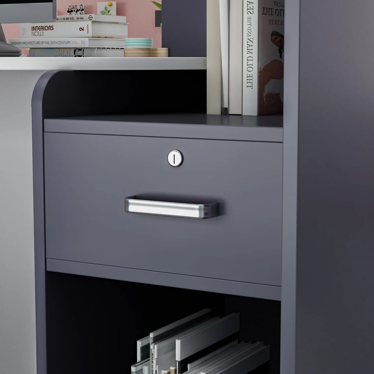 Mesa de Oficina Mueble Recepción Mostrador Basic MDF 40 x 121 x 110 CM Blanco y Negro