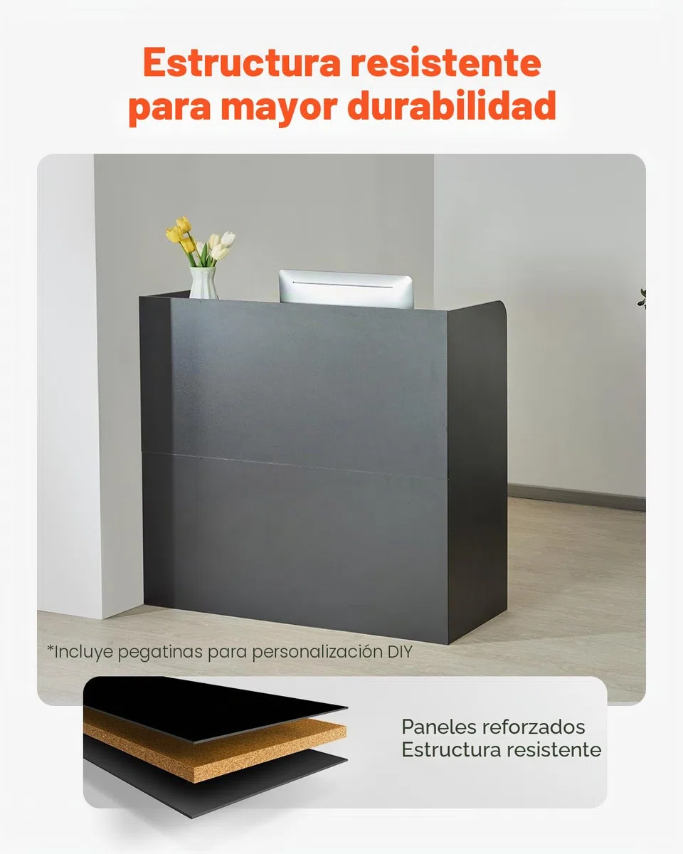 VEVOR Mostrador de Recepción 120x48x110 cm Mesa de Mostrador Frontal Rectangular Material Principal de MDF Mostrador de Venta Minorista para Caja, Vestíbulo, Salón de Belleza, Oficina, Negro