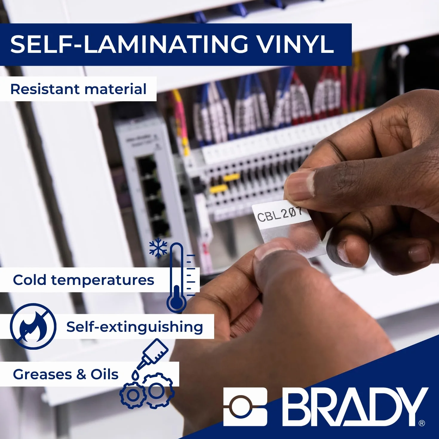 Brady Cinta Vinilo B427 – M410/M510/M511, Negro sobre blanco, 25.40 mm x 12.70 mm – M4-91-427