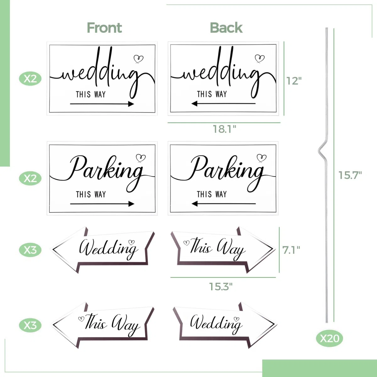 Letreros de flecha de dirección de boda, paquete de 10 letreros de plástico para boda