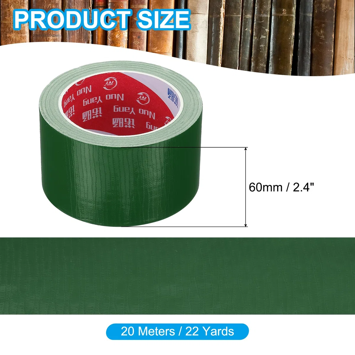PATIKIL Cinta de Encuadernación de Libros de 2.4" x 0.007", 22 Yardas de Cinta de Reparación de Encuadernación de Libros de Tela Autoadhesiva para Reparar Libros Antiguos, Verde