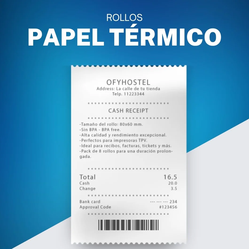 Rollo Papel Térmico Para Impresoras TPV Y Datáfonos 80x60 Caja de 96 Rollos