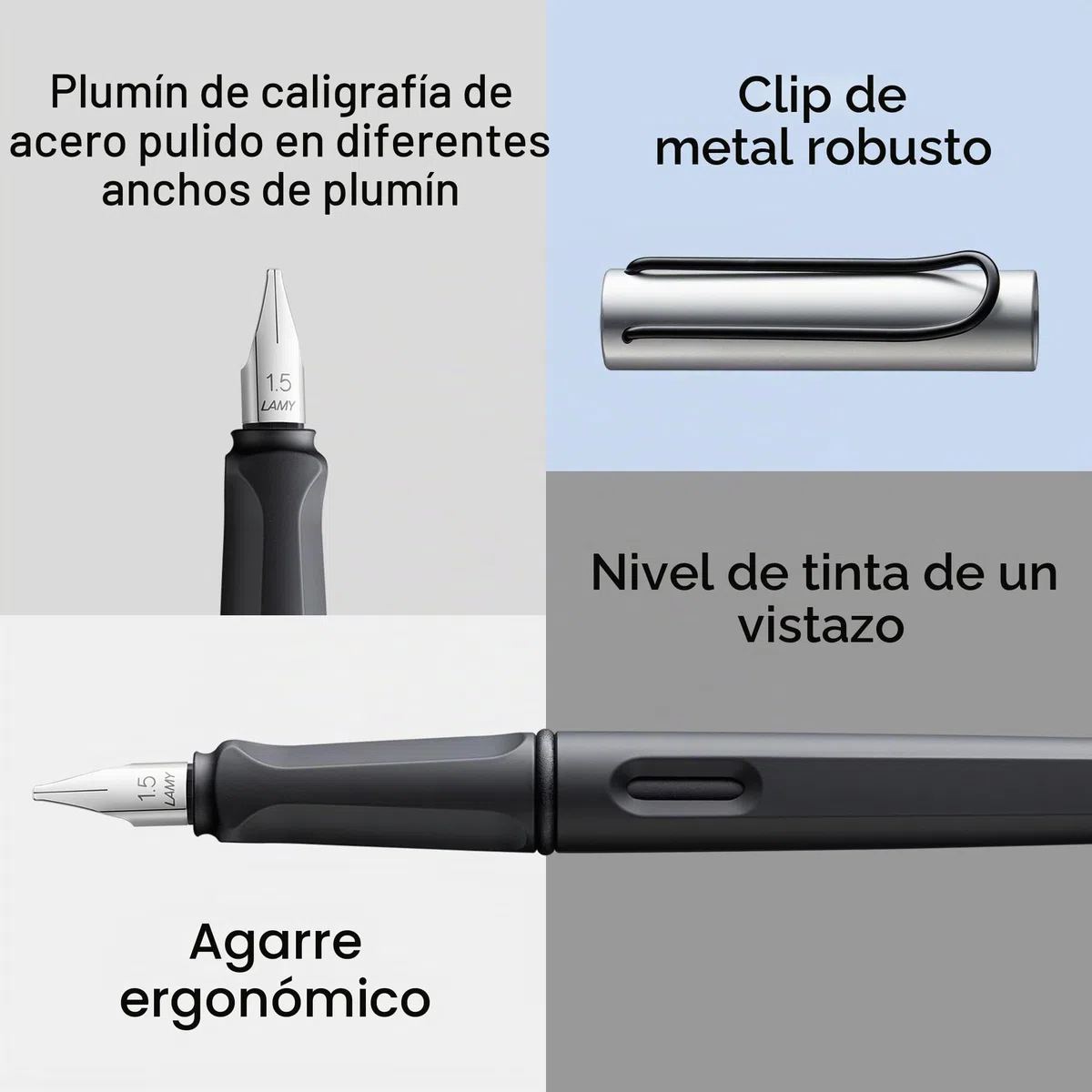 Lamy joy AL pluma caligráfica set- pluma caligráfica con 3 plumines diferentes (1,1/1,5/1,9 mm) - plumín caligráfica con empuñadura ergonómica - 5 cartuchos de tinta T 10 blue incl.
