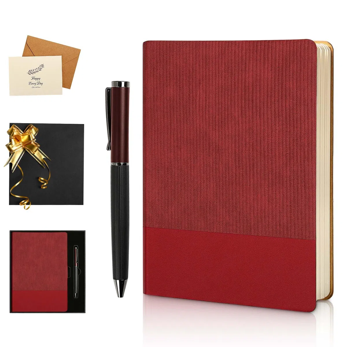 TSFPapier Cuaderno rayado A5 con bolígrafo y caja de regalo, 216 páginas, diarios de piel sintética para mujeres y hombres, papel grueso de 100 g/m², cuaderno con rayas universitarias para escuela