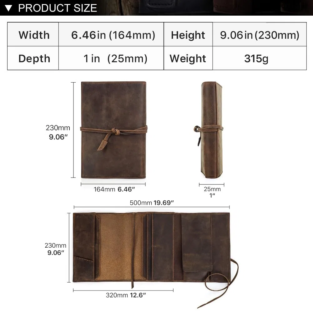 Funda de cuero para cuaderno A5 genuina con ranura para bolígrafo y banda de encuadernación