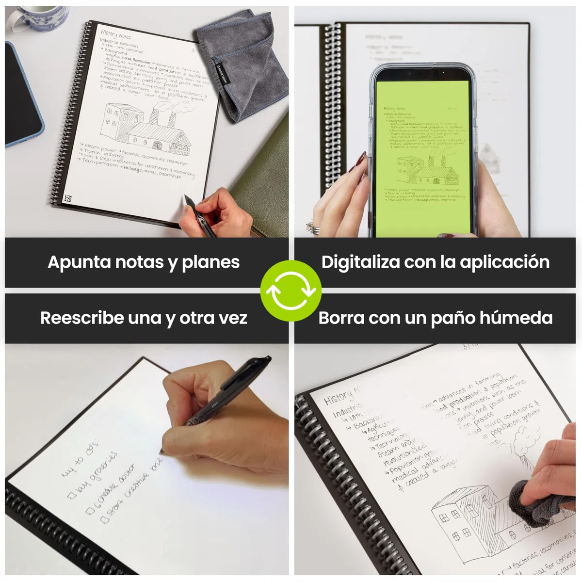 Rocketbook Core Cuaderno Espiral Reutilizable, Tamaño A4 21 cm x 29,7 cm, Negro - Páginas de Rayas, Conexión a App, Borrable, Tapa Duradera, para el Colegio, el Trabajo y los Proyectos Creativos