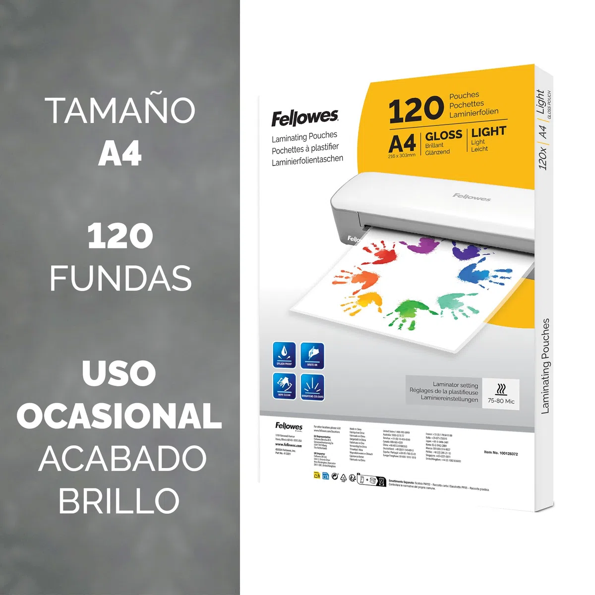 Fellowes Sola A3 - Plastificadora de documentos, para uso ocasional, plastificadora A3 con apagado automático, 80-125 micras, exclusiva Amazon + Pack de 120 fundas de plastificar A4, Acabado brillo