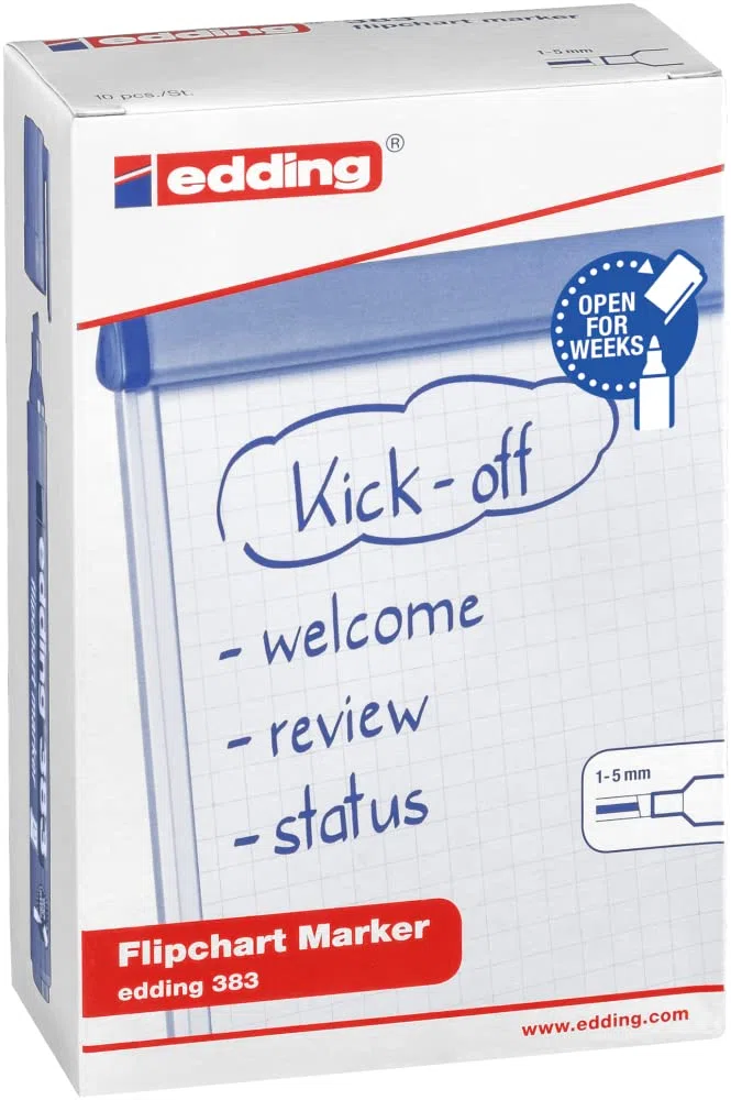 edding 388 marcador para flipcharts - azul - 10 rotuladores - punta biselada de 4-12 mm - rotulador para escribir, dibujar y marcar sobre papel - recargable, no traspasa, no mancha, impermeable