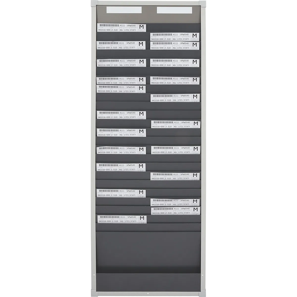 Panel modular clasificador para documentos, 25 compartimentos, altura 1350 mm, con 2 hileras.