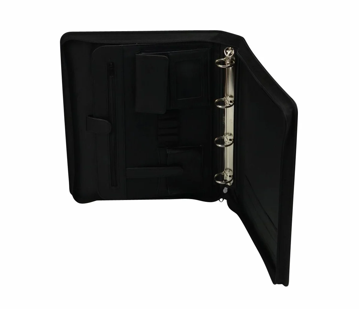 Alassio 30025 - Agenda de piel ecólogico (4 anillos, soporte para bolígrafos y tarjetas), color negro