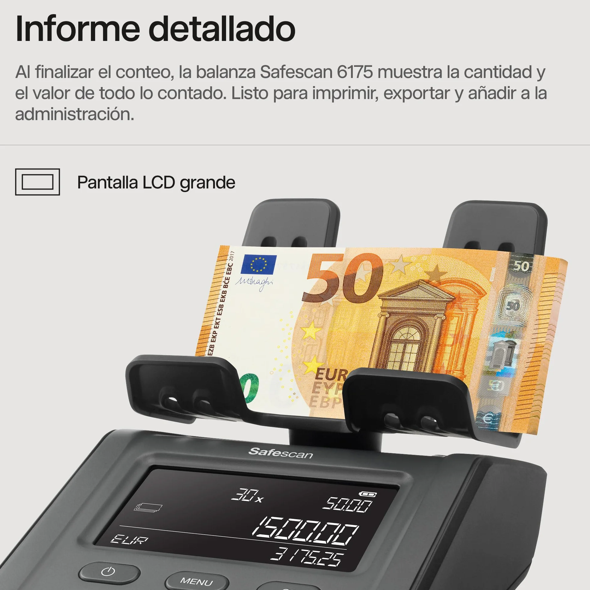 Safescan 6175 Máquina para contar dinero cuenta monedas billetes vales fichas reconocimiento automático rollos balanza dinero