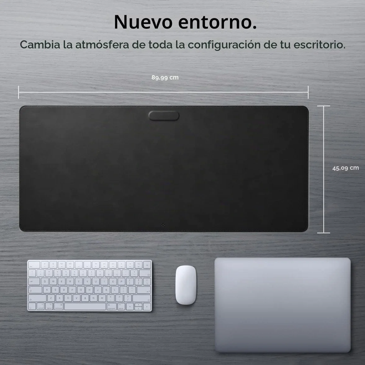 Spigen Alfombrilla de Escritorio Velo Vegan PU Cuero con Soporte Magnético para Cables y Base de Goma Antideslizante - Negro