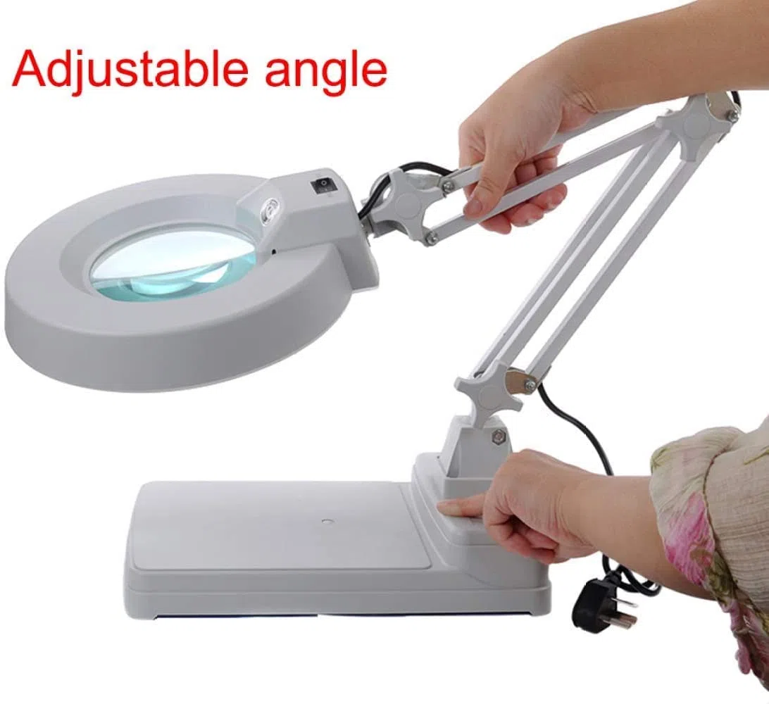 Lupa, 3X/5X/8X/10X LED Lupa de 127 mm, Lupa de Manos Libres con Soporte de lámpara LED Escritorio de Mesa de Altura Ajustable en Lupa iluminada para Lectura Artesanía Pasatiempos, Banco de Trabajo