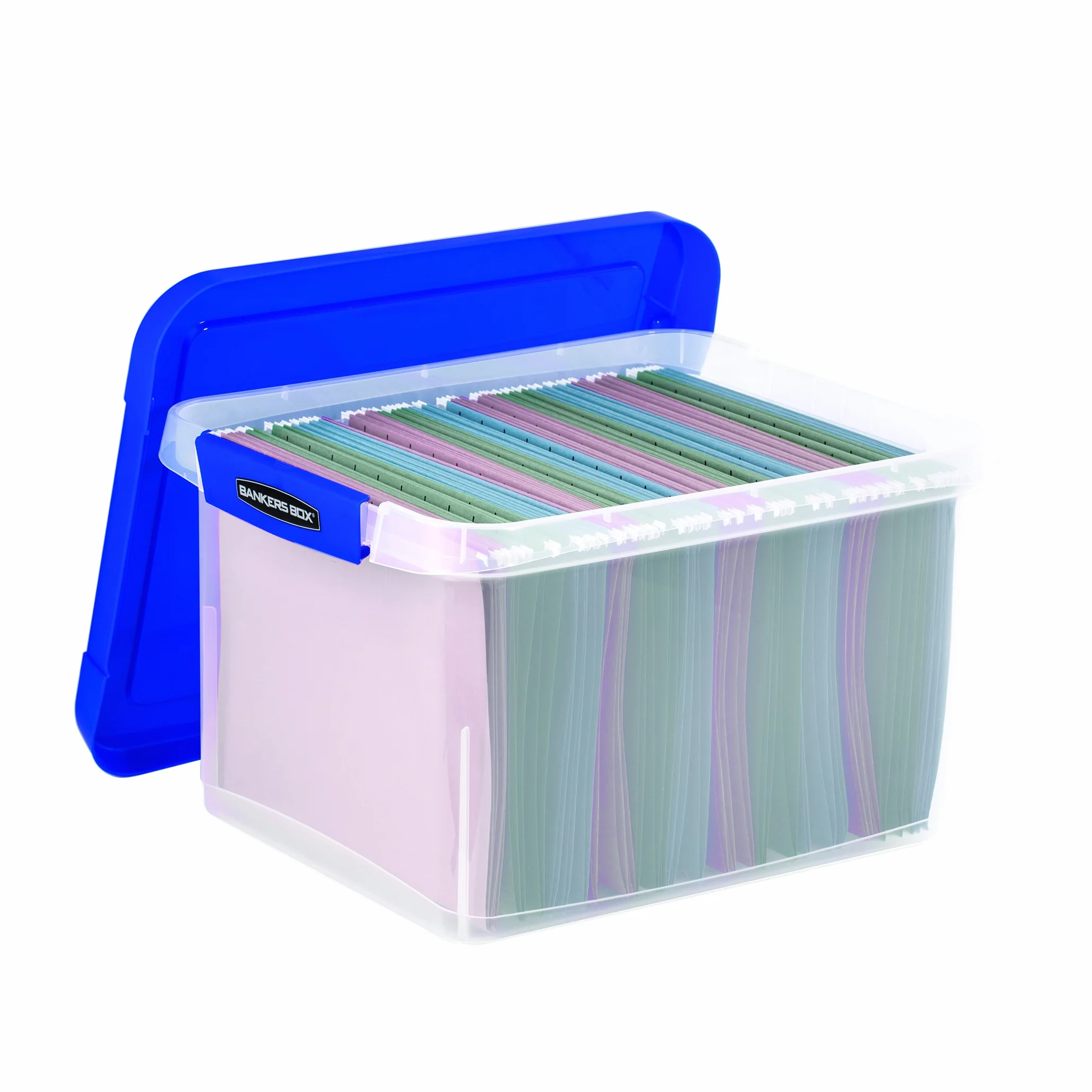 BANKERS BOX Caja de almacenamiento de archivos de plástico resistente con rieles para colgar, carta/legal, 1 paquete (0086205)