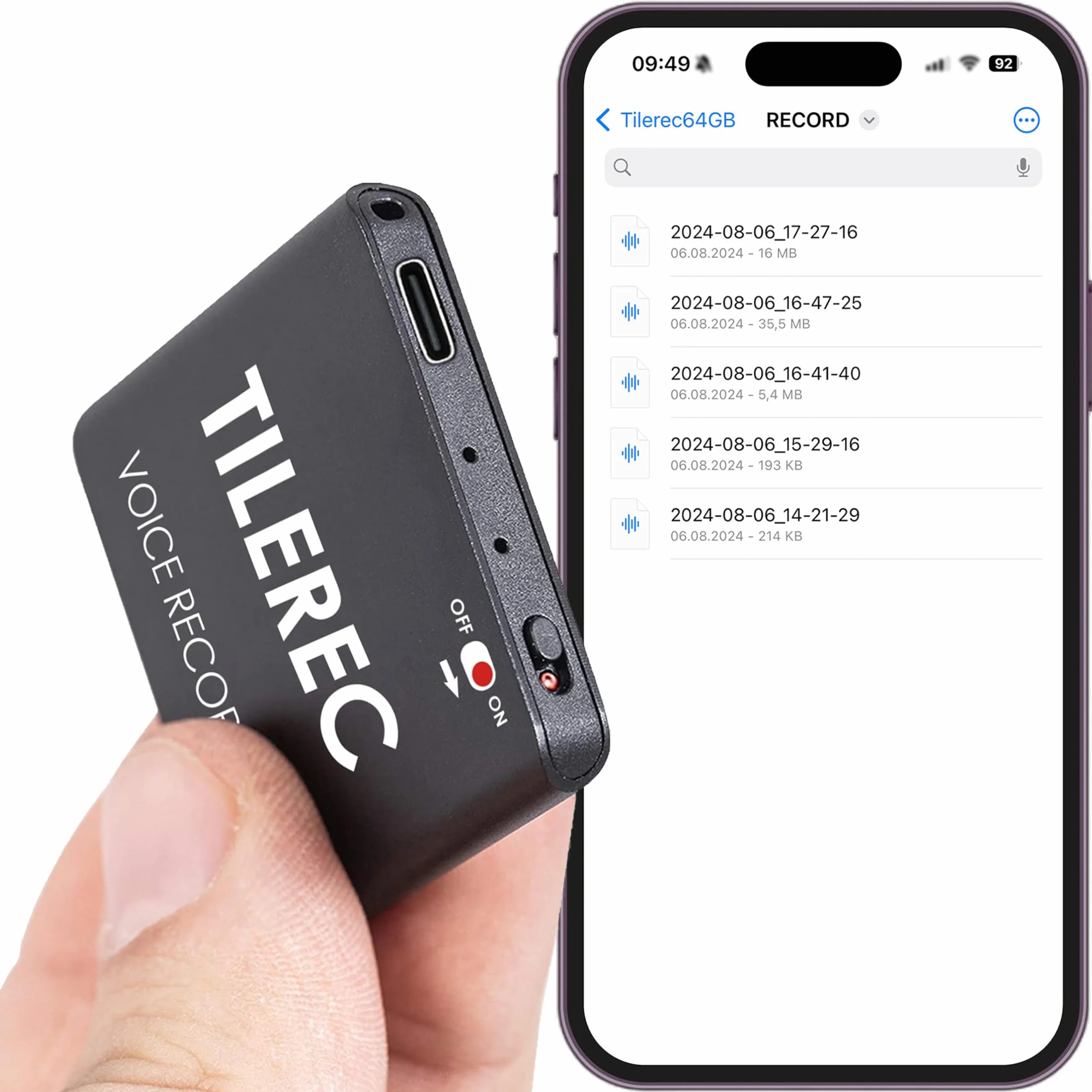 Atto Digital TileREC - Mini grabadora - 145 horas - Solo 5 mm - Dictáfono activación de voz - Batería de 24 horas - Grabadora de voz MP3 - TileREC