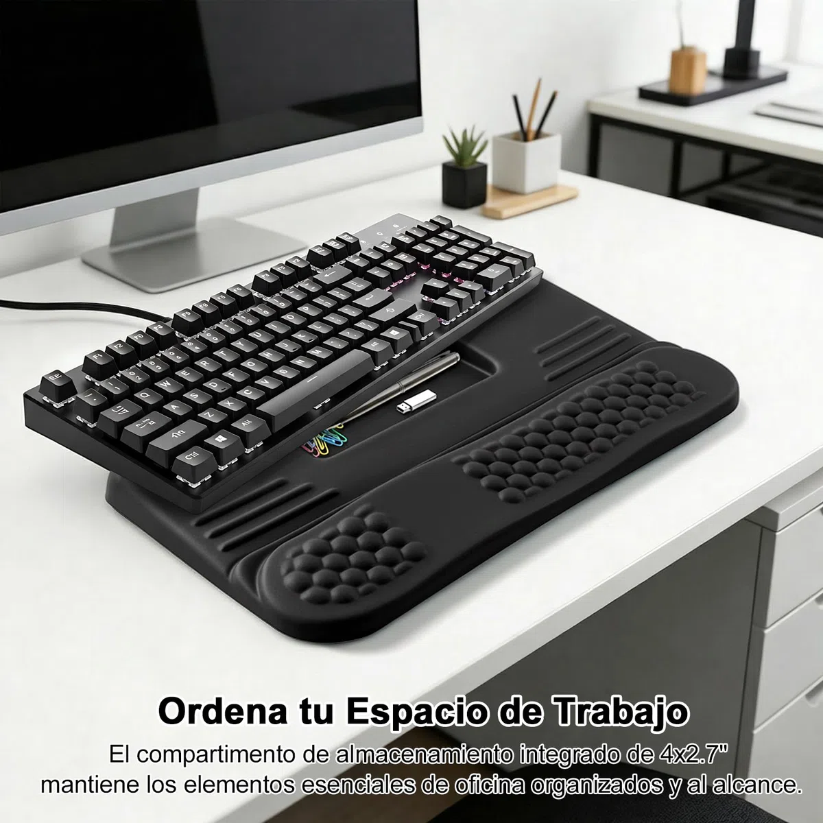 LIMOUS Reposamuñecas Ergonómico para Teclado, Soporte Elevador Ajustable 2 Ángulos con Caja de Almacenamiento, Almohadilla Ola de Espuma Viscoelástica, Base Antideslizante para Oficina y Gaming-Negro