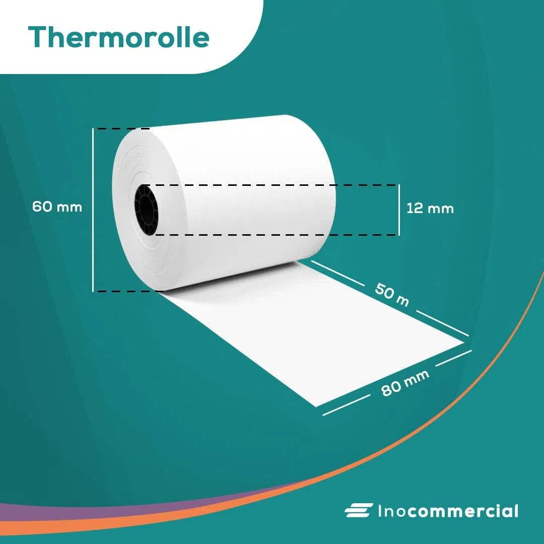 Inoverse EC-Cash - Rollos de papel térmico (80 mm x 60 mm x 12 mm, para sistema de caja registradora, impresora EPOS y terminal POS, papel de impresión de tinta blanca cero, sin BPA, 50 m, 40 rollos)