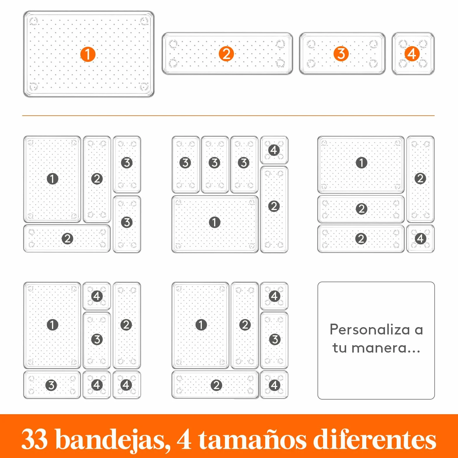 Lifewit Set de 33 Cajón Escritorio Organizador de Baño Divisores Plástico Bandejas Caja Separación Maquillaje