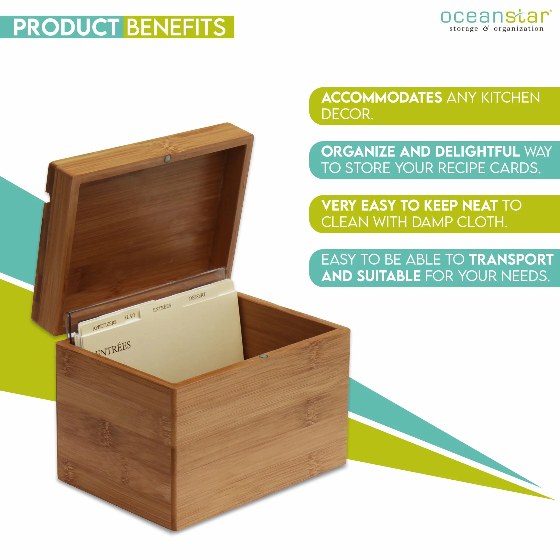 Oceanstar - Caja de bambú para Recetas con Divisor, Natural de Oceanstar