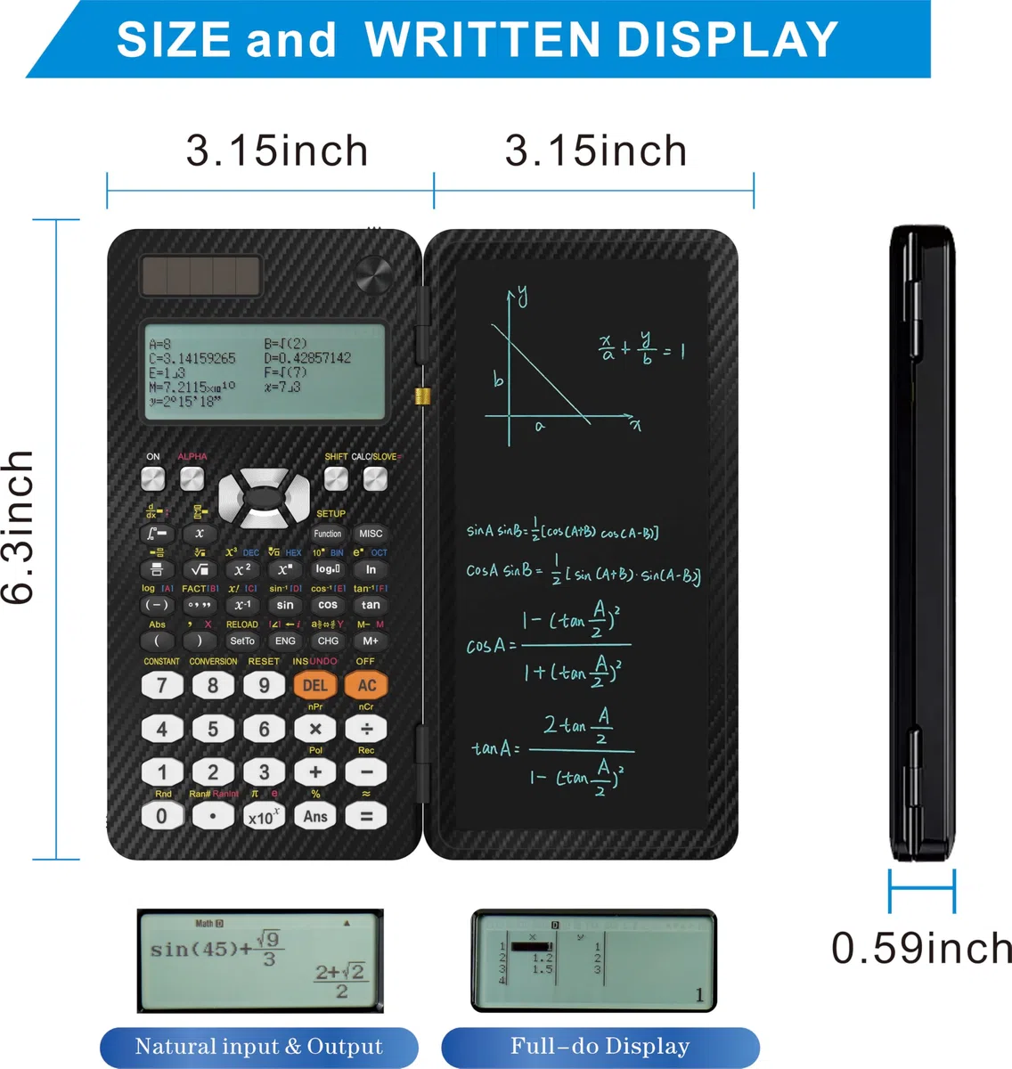 iPepul Calculadoras científicas, calculadora Solar Recargable Tipo C con 552 Funciones y Bloc de Notas, Suministros Escolares para Estudiantes de Secundaria y universitarios, 991EX (Negro)