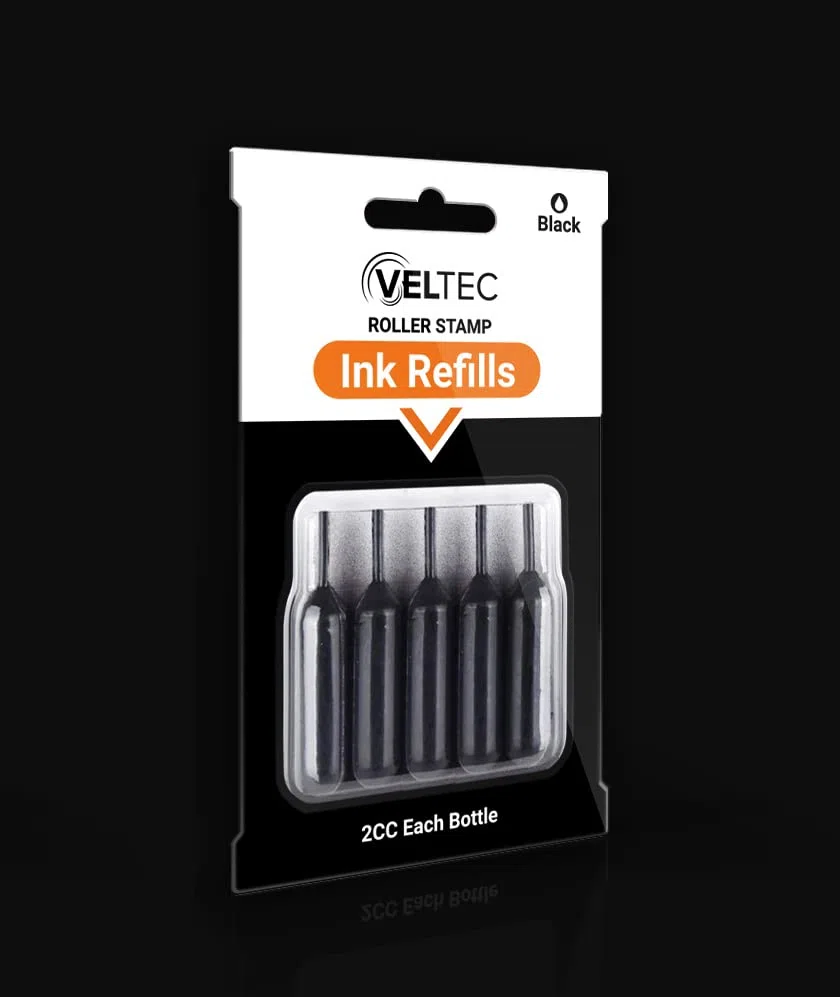 Veltec Paquete de 5 recambios de tinta para sellos de rodillo, color negro