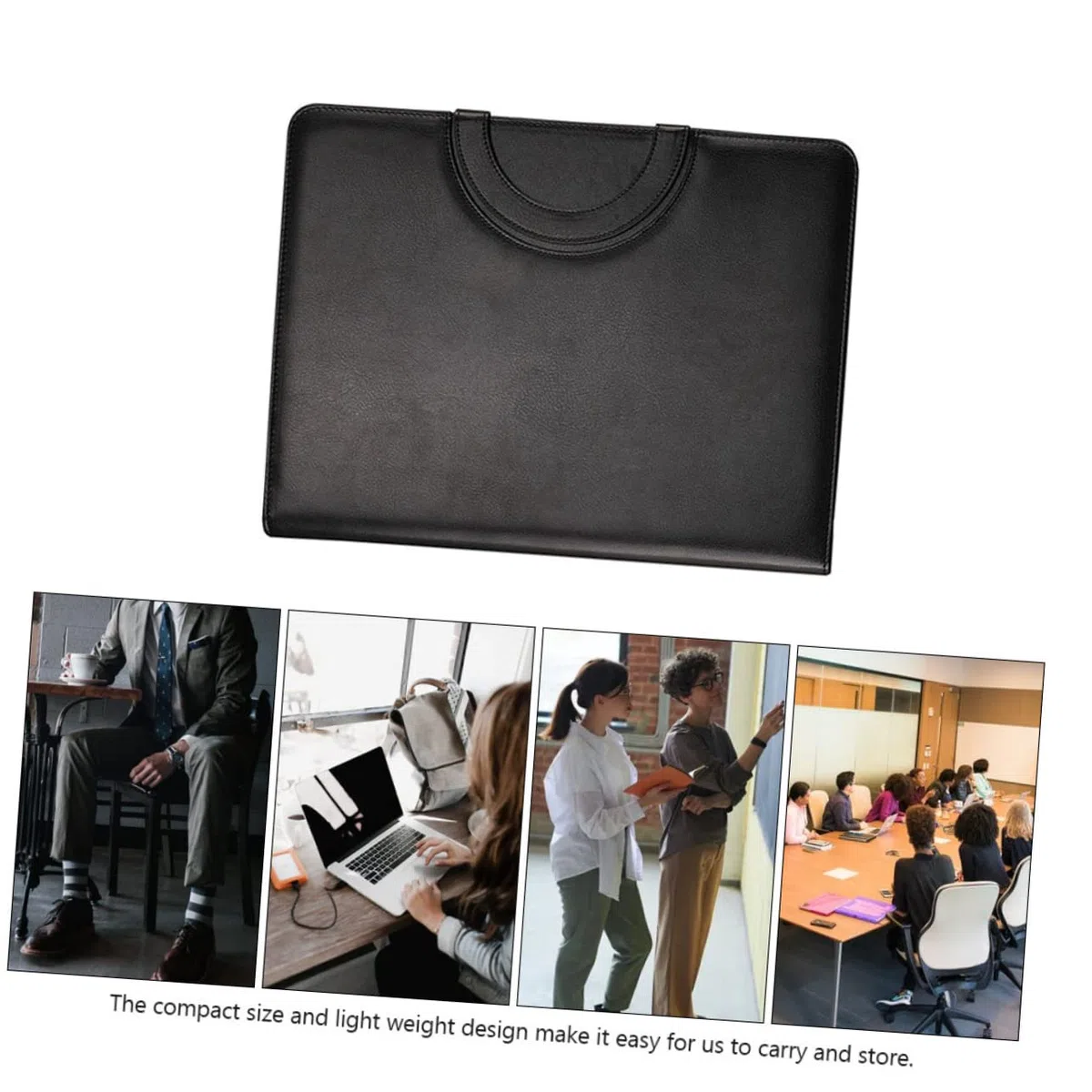 SEWACC Carpeta de Portafolios de Negocios Negra con Cremallera | A4, con Cuaderno de Notas Incluido, Varios Compartimentos, Estilo Elegante y Ligero para Llevar