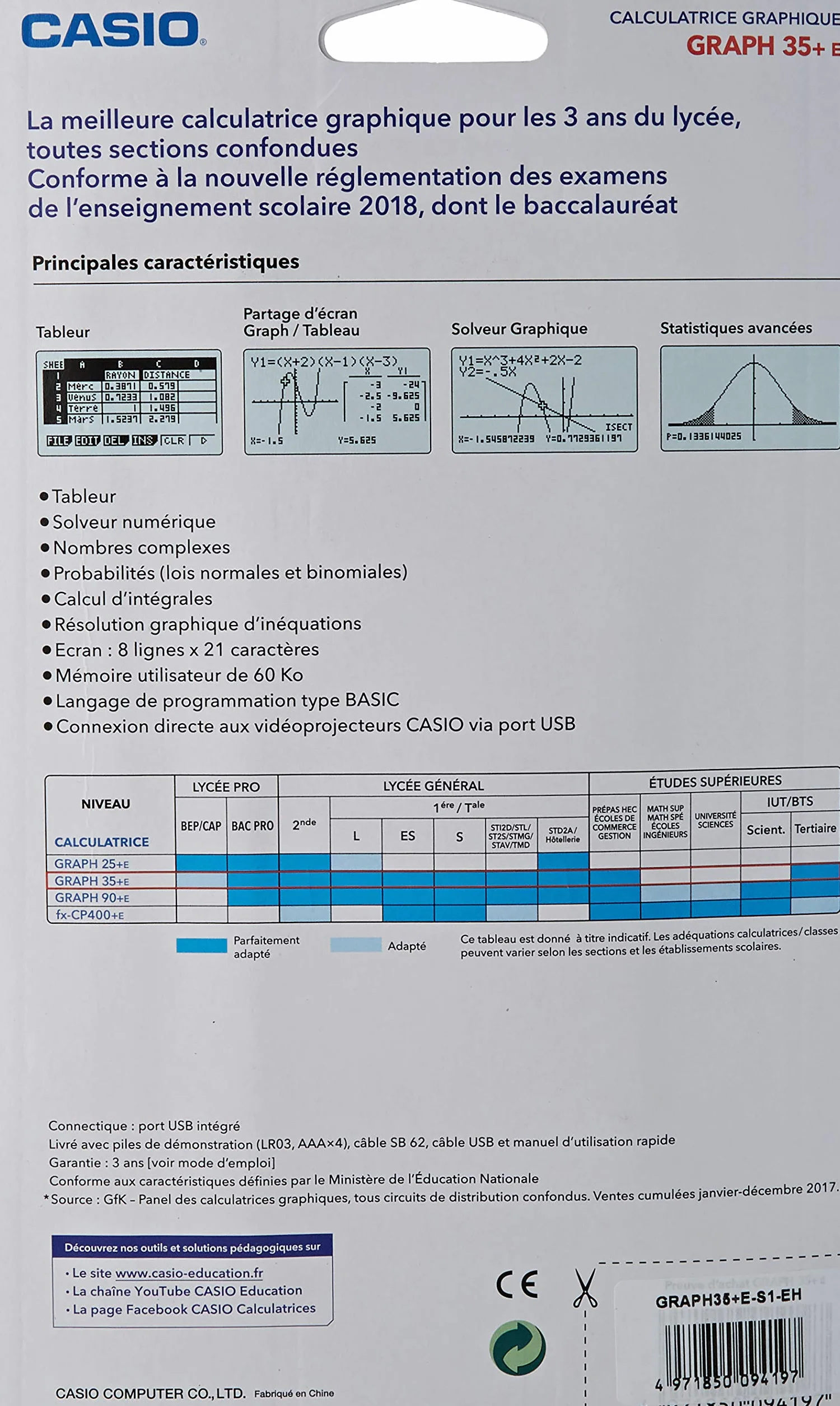 Casio GRAPH 35 + E Calculadora gráfica USB