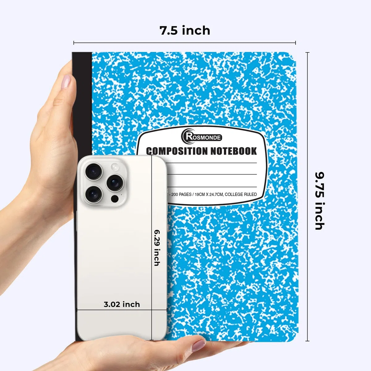 Rosmonde Paquete de 12 cuadernos de composición a granel con rayas universitarias, 200 páginas (100 hojas), 9-3/4 x 7-1/2, cuadernos de tapa dura con rayas universitarias, cuaderno de composición de